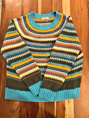 Tyler Boe Fairisle Crew Multi Striped Sweater Blue & Orange